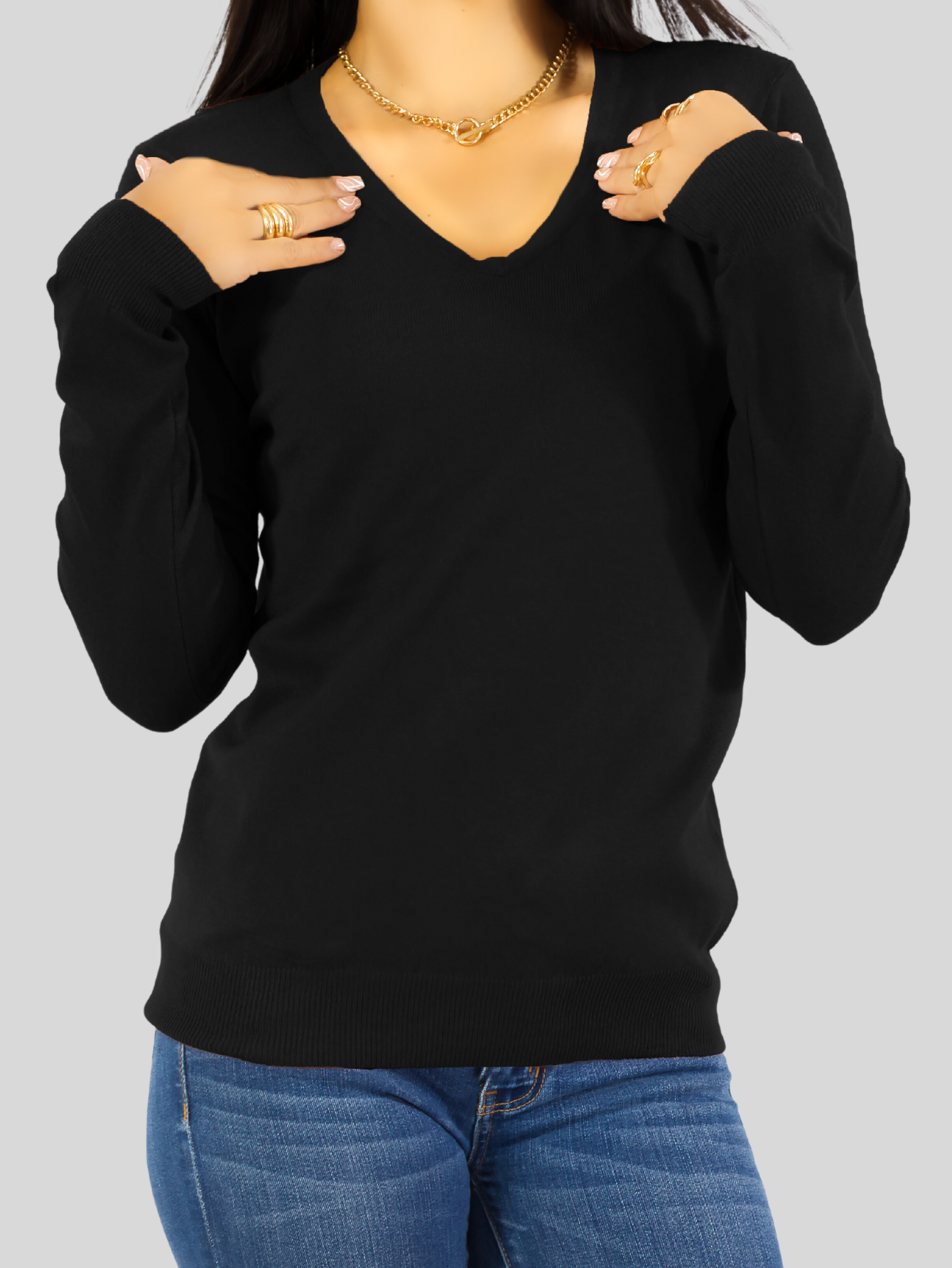 Foto 5 pulgar | Suéter Para Mujer De Manga Larga Con Cuello En V Unitalla Sweater Dama De Punto Suet-1003 Negro Casual Formal