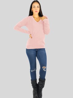 Foto 2 | Suéter Para Mujer De Manga Larga Con Cuello En V Unitalla Sweater Dama De Punto Suet-1003 Rosa Claro Casual Formal