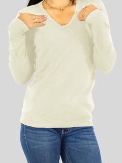 Foto 4 | Suéter Para Mujer De Manga Larga Con Cuello En V Unitalla Sweater Dama De Punto Suet-1003 Blanco Hueso Casual Formal