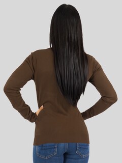 Foto 3 | Suéter Para Mujer De Manga Larga Con Cuello En V Unitalla Sweater Dama De Punto Suet-1003 Café Oscuro Casual Formal