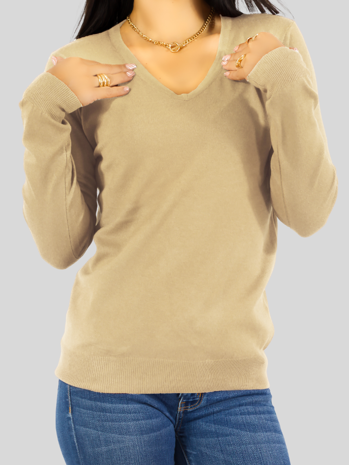 Foto 5 pulgar | Suéter Para Mujer De Manga Larga Con Cuello En V Unitalla Sweater Dama De Punto Suet-1003 Cafe Casual Formal