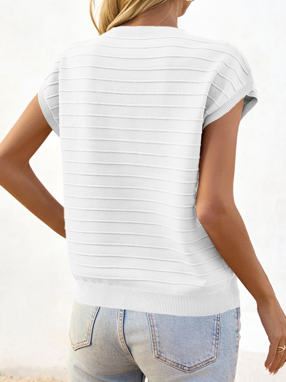 Foto 6 pulgar | Summer Tops Saodimallsu Jersey De Punto Con Manga Corta Para Mujer, Color Blanco - Venta Internacional.