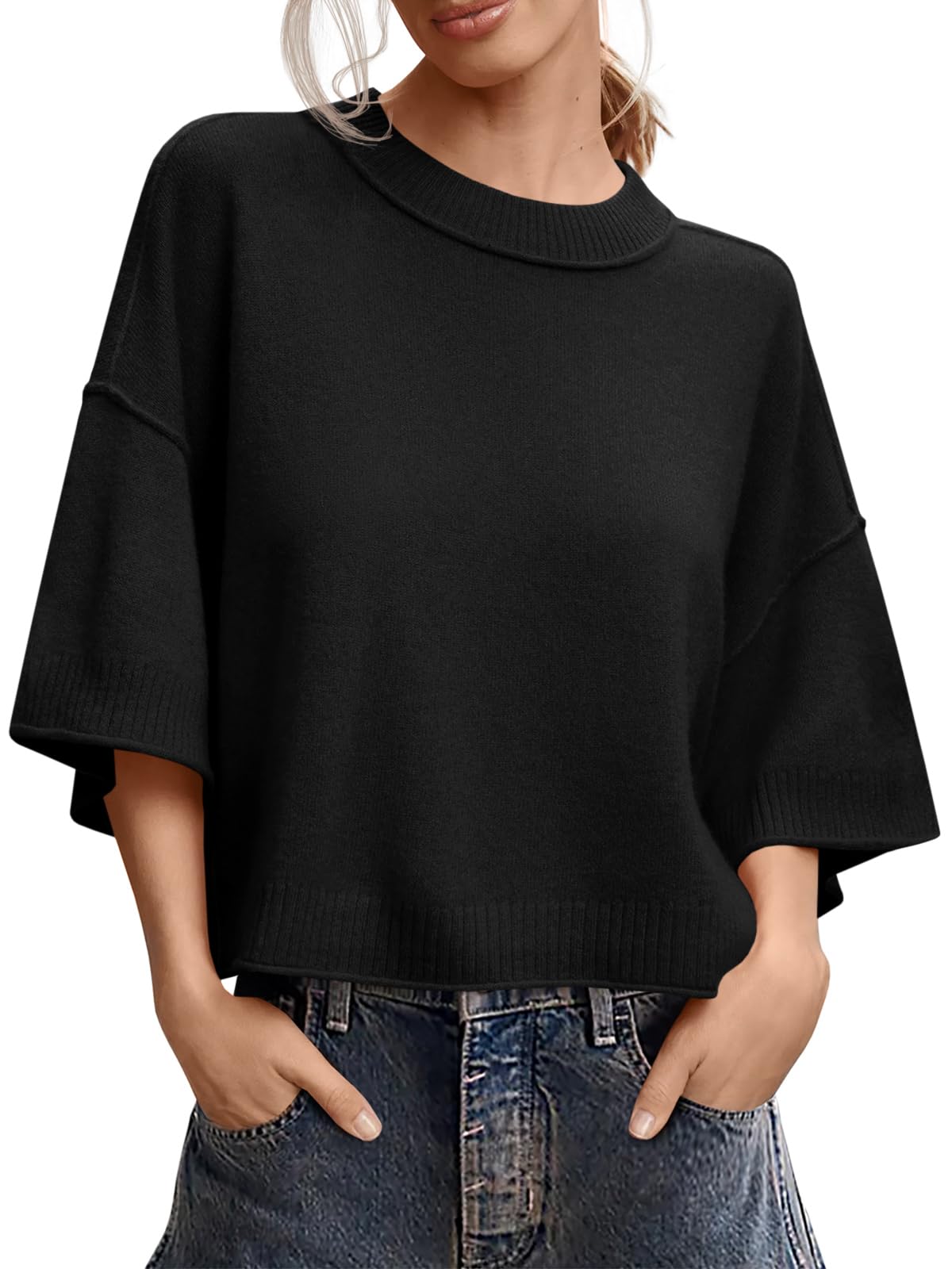Foto 1 | Jersey De Manga Corta Saodimallsu Para Mujer, Verano, Negro - Venta Internacional.
