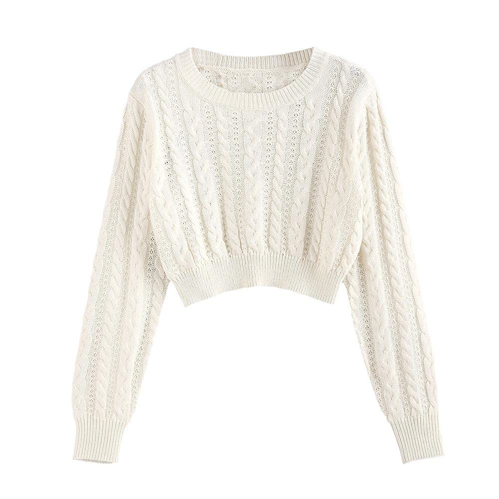 Jersey Zaful Para Mujer, Cuello Redondo, Manga Larga, Blanco Corto - Venta Internacional.