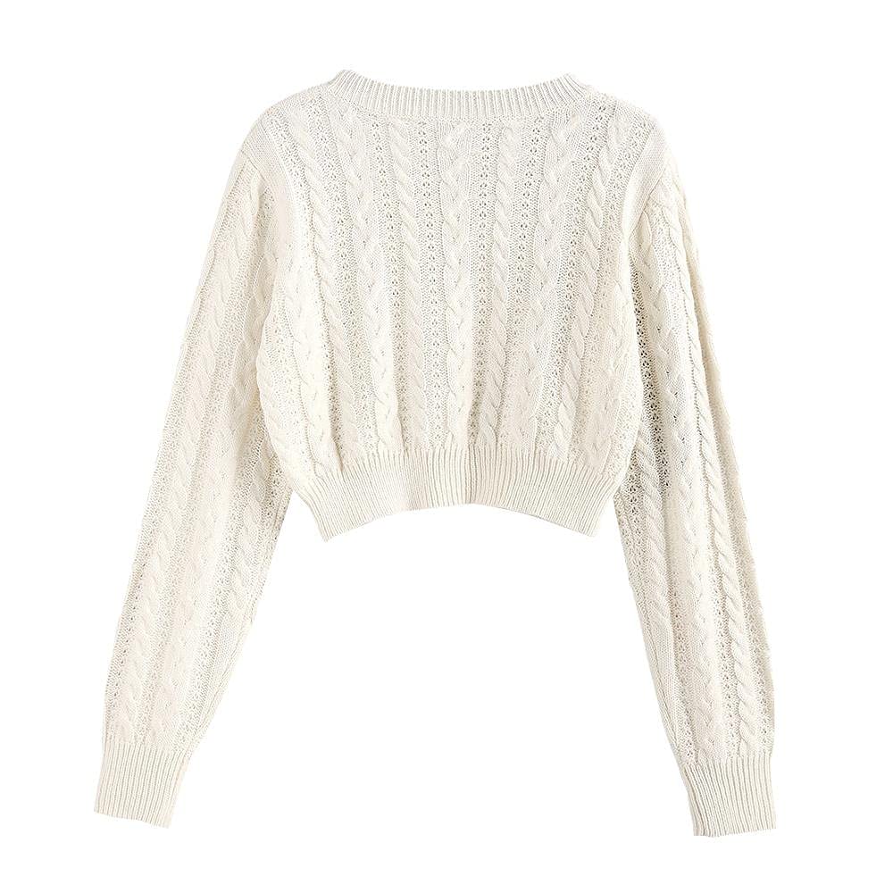 Foto 3 pulgar | Jersey Zaful Para Mujer, Cuello Redondo, Manga Larga, Blanco Corto - Venta Internacional.