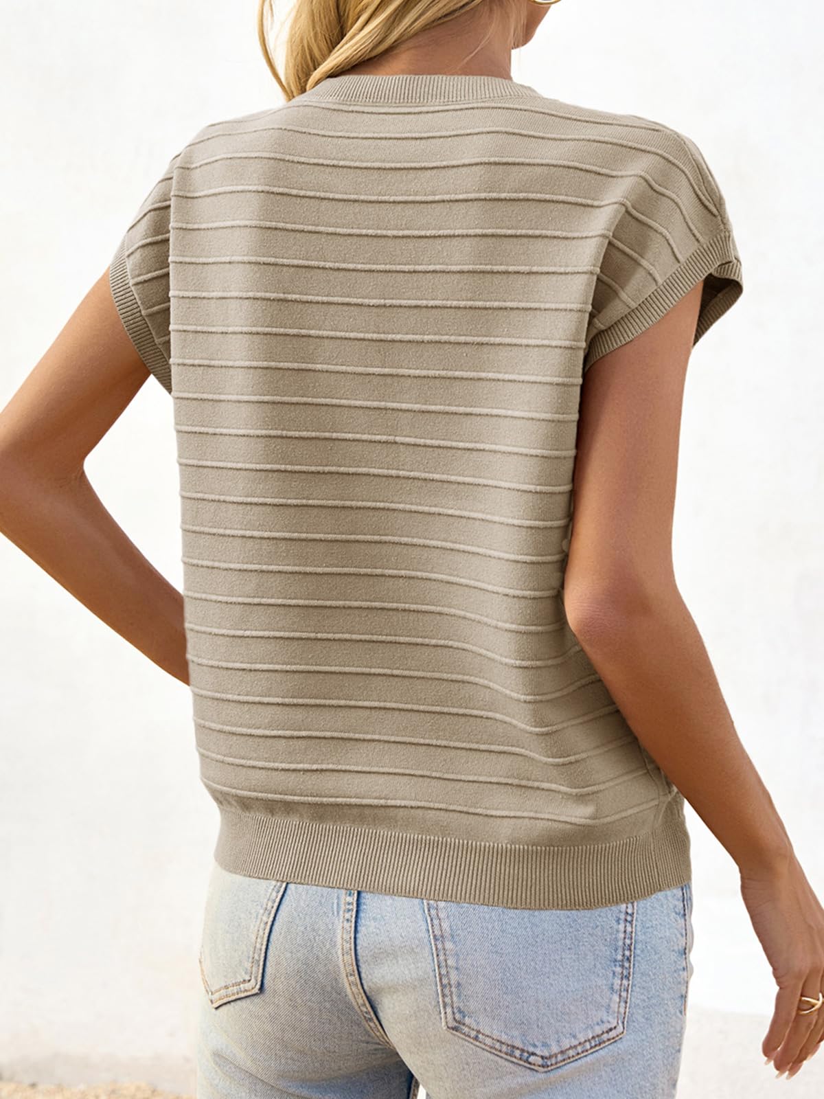 Foto 6 pulgar | Summer Tops Saodimallsu Suéter De Punto Con Manga Corta Para Mujer, Color Caqui - Venta Internacional.