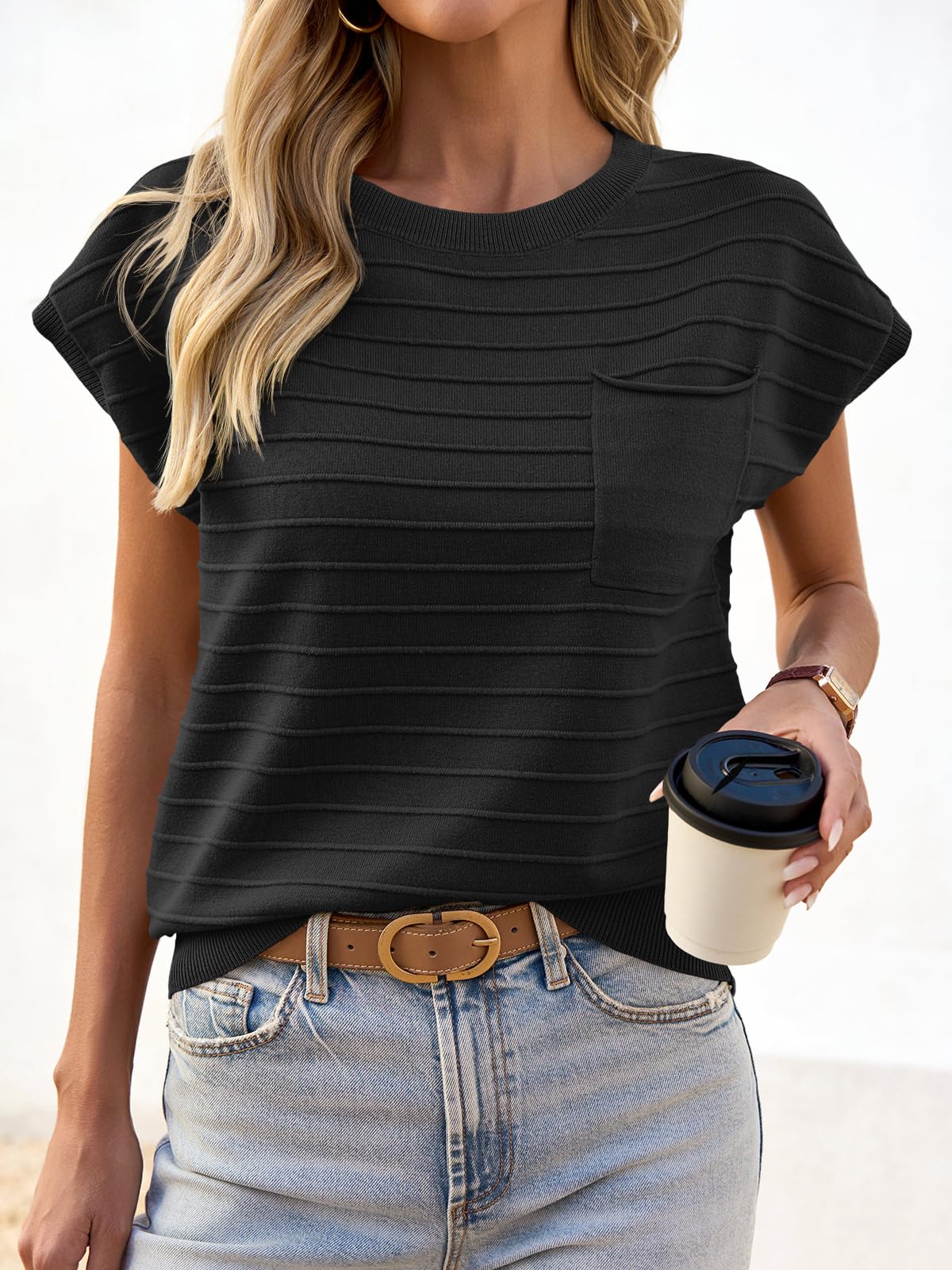 Foto 4 pulgar | Summer Tops Saodimallsu, Suéter De Punto Con Manga Corta Para Mujer, Negro - Venta Internacional.