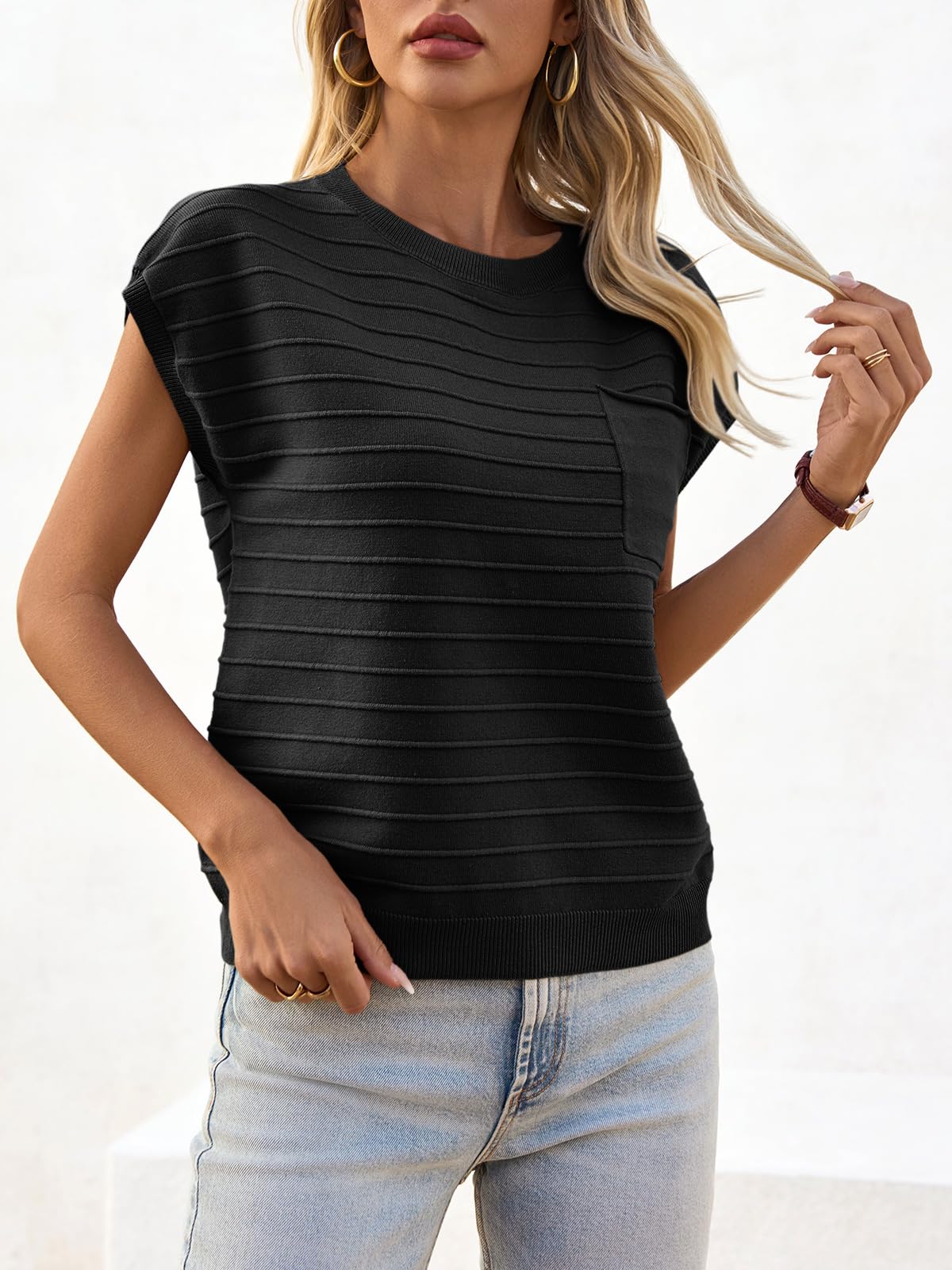 Foto 5 pulgar | Summer Tops Saodimallsu, Suéter De Punto Con Manga Corta Para Mujer, Negro - Venta Internacional.