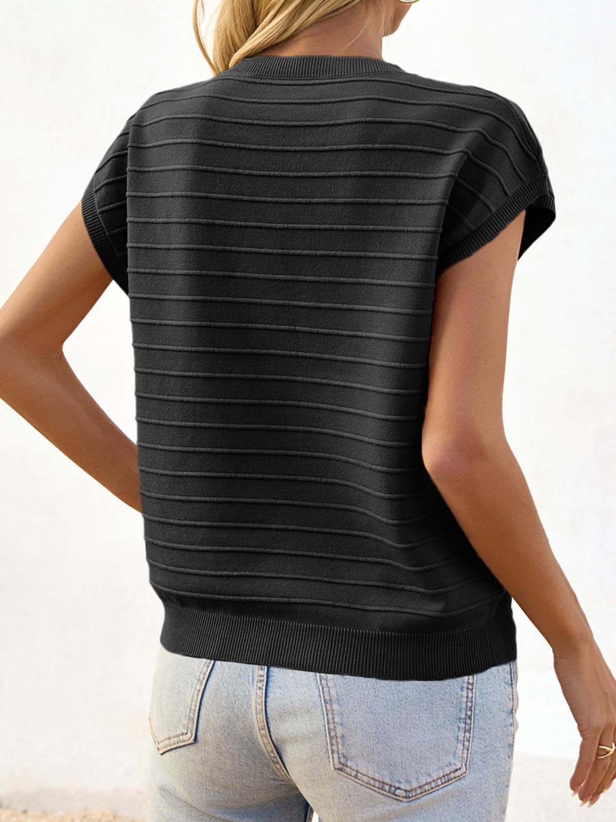Foto 6 pulgar | Summer Tops Saodimallsu, Suéter De Punto Con Manga Corta Para Mujer, Negro - Venta Internacional.