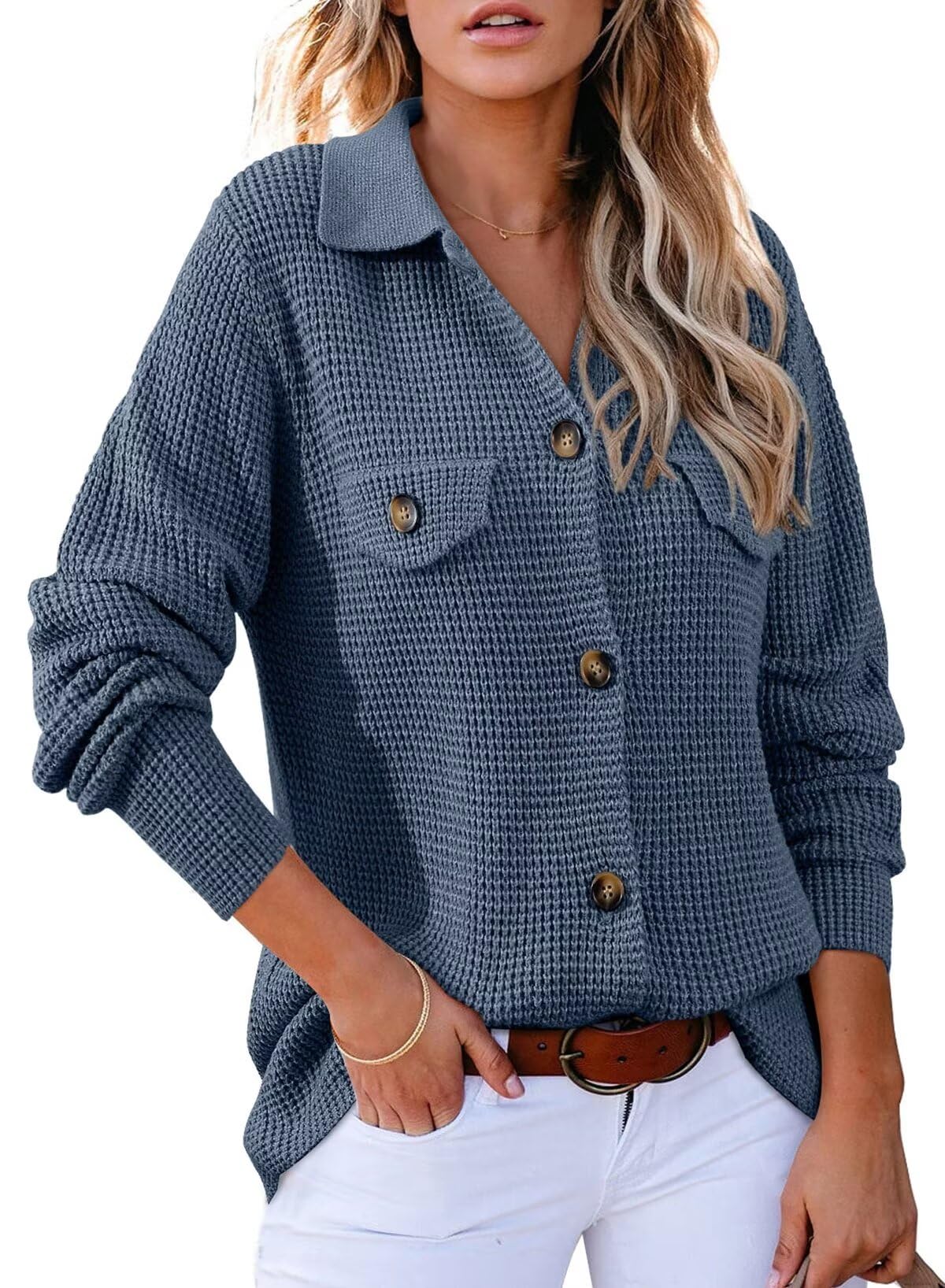 Suéter Shacket Astylish De Punto Gofrado Para Mujer, Color Azul Claro, Xl - Venta Internacional.