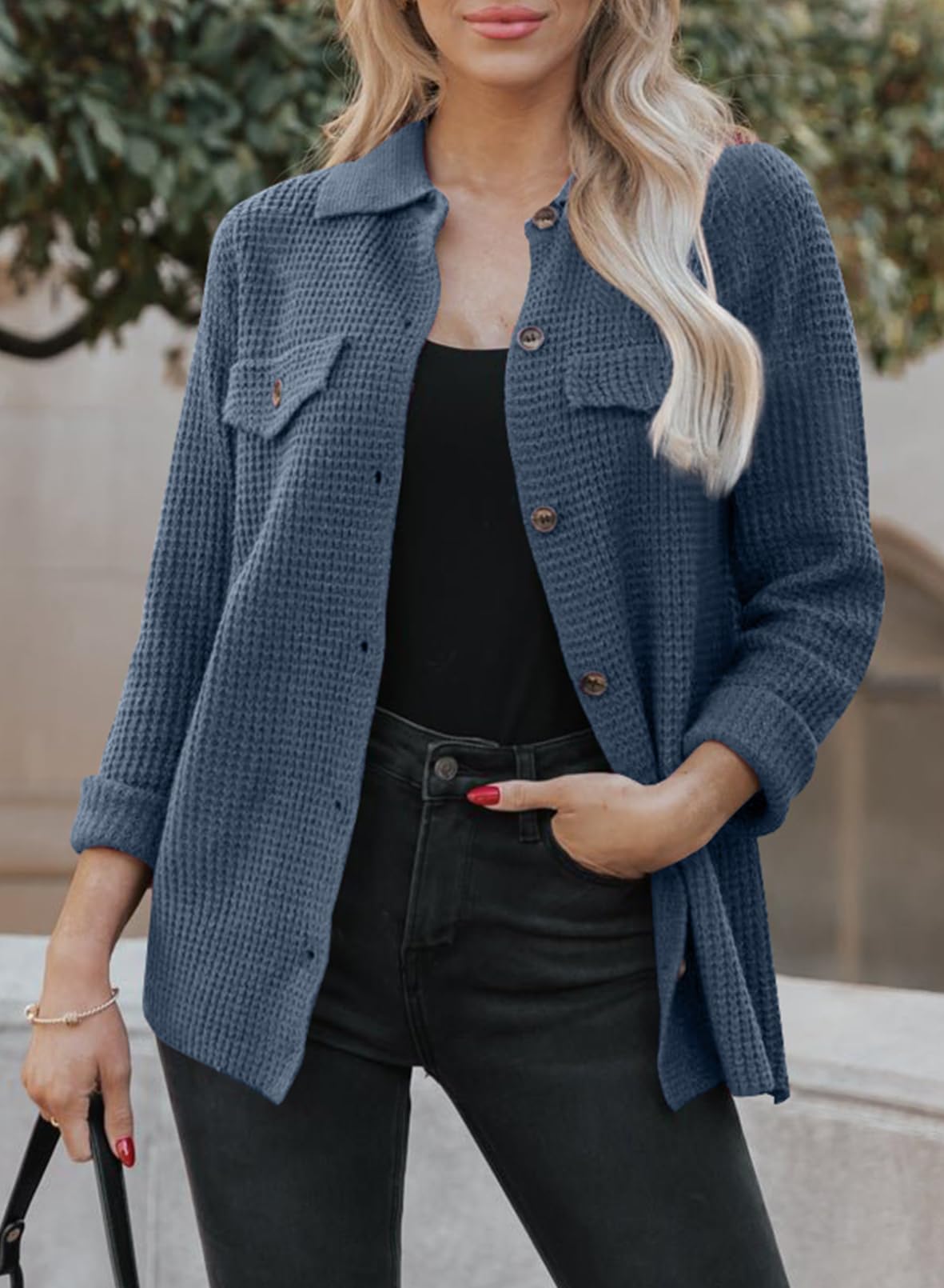 Foto 2 | Suéter Shacket Astylish De Punto Gofrado Para Mujer, Color Azul Claro, Xl - Venta Internacional.
