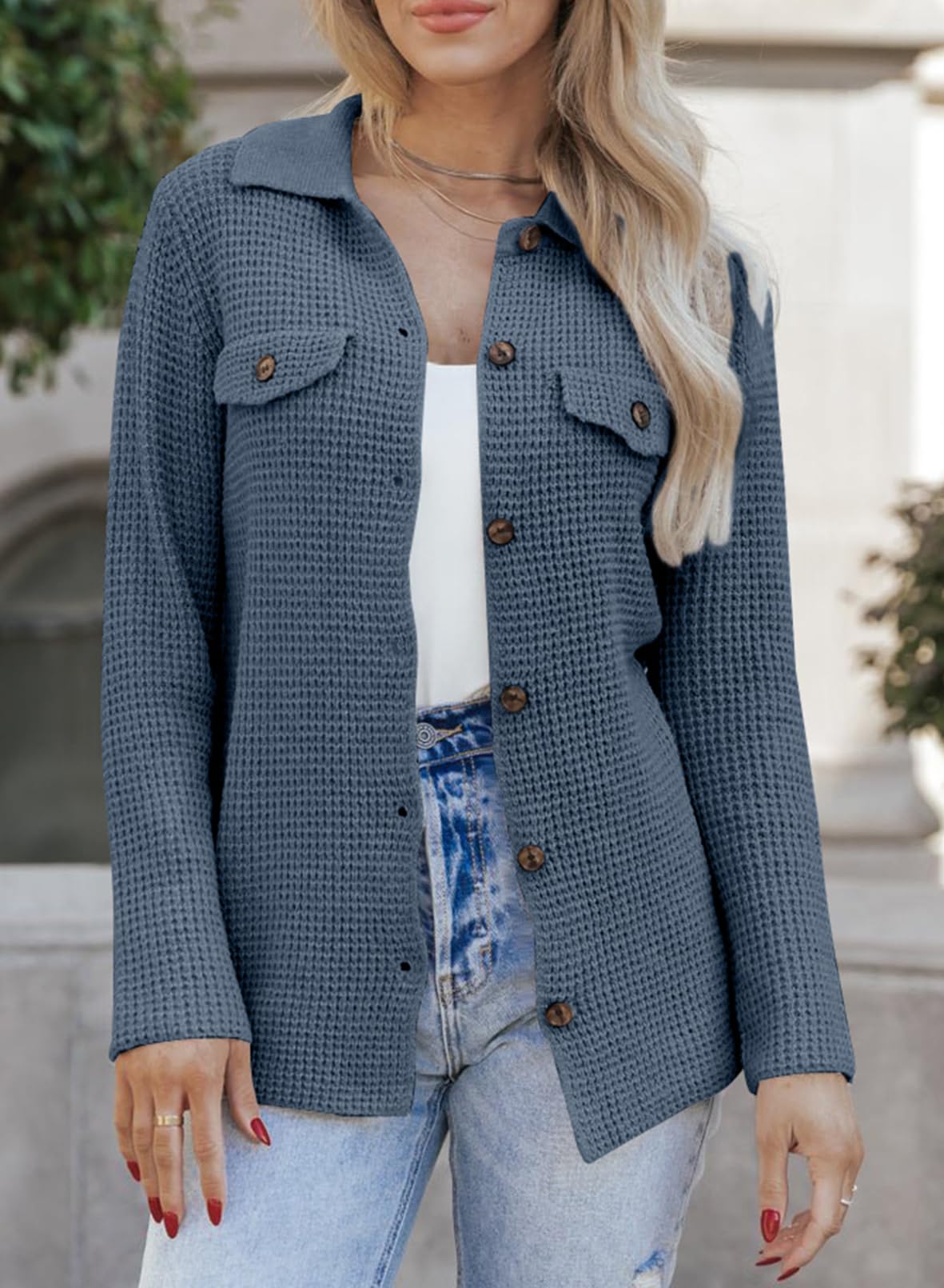 Foto 4 | Suéter Shacket Astylish De Punto Gofrado Para Mujer, Color Azul Claro, Xl - Venta Internacional.