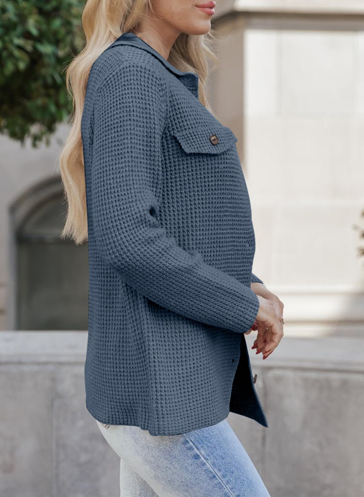 Foto 6 pulgar | Suéter Shacket Astylish De Punto Gofrado Para Mujer, Color Azul Claro, Xl - Venta Internacional.