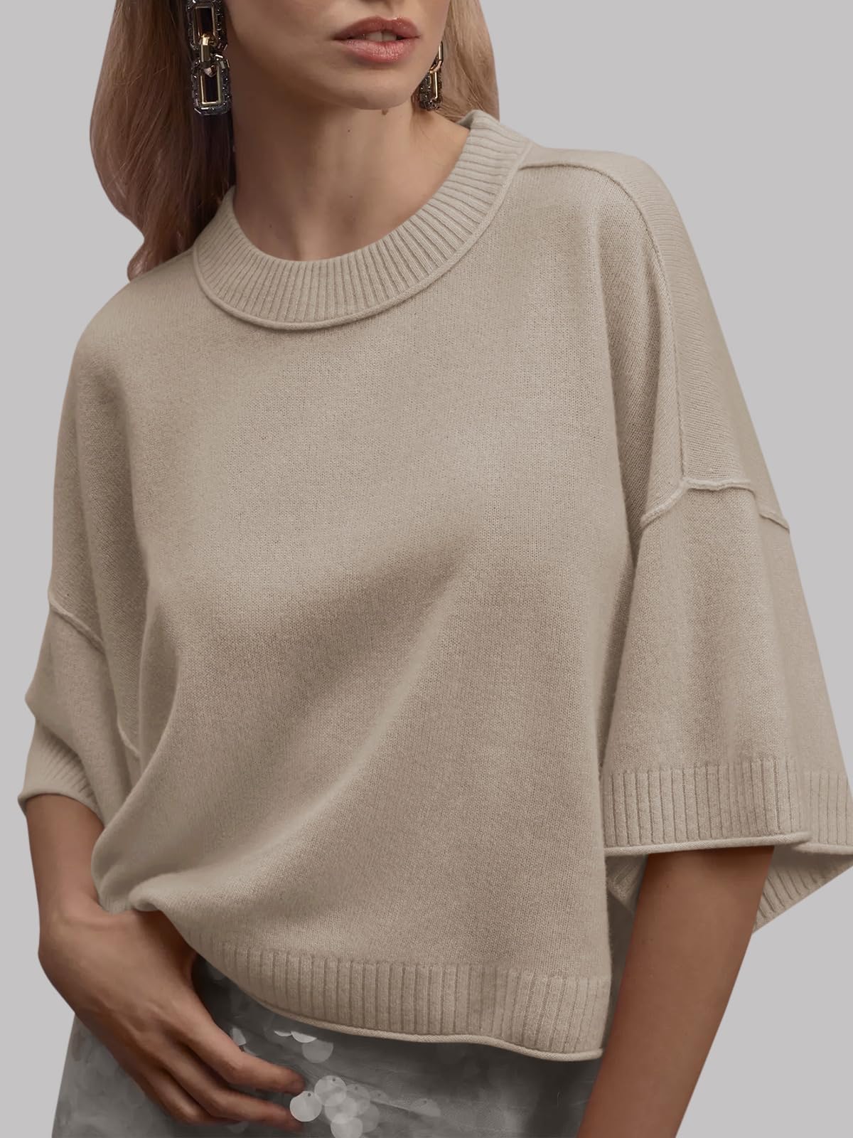 Foto 2 | Jersey Saodimallsu De Manga Corta Para Mujer, De Gran Tamaño, Color Caqui - Venta Internacional.