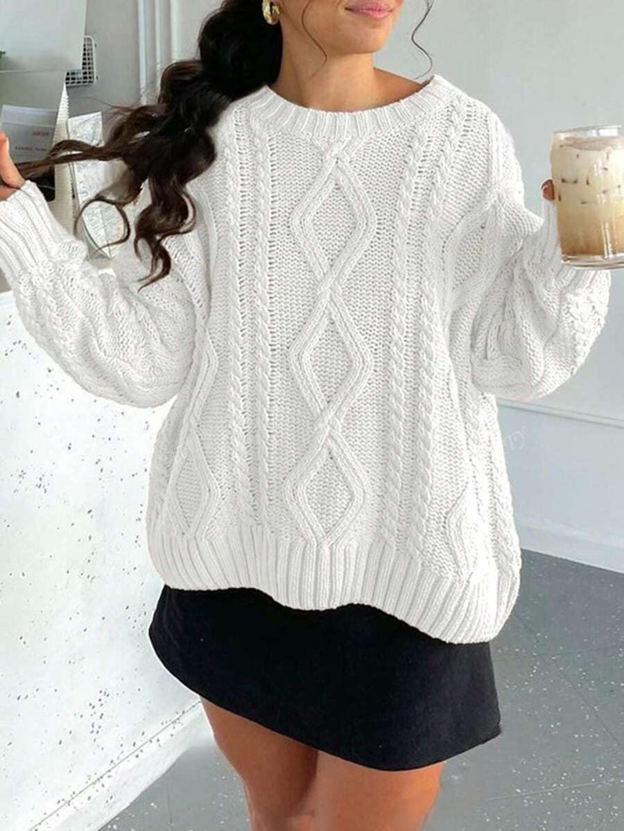 Foto 2 | Jersey Zaful Cable Knit para Mujer Cuello Redondo Blanco - Venta Internacional