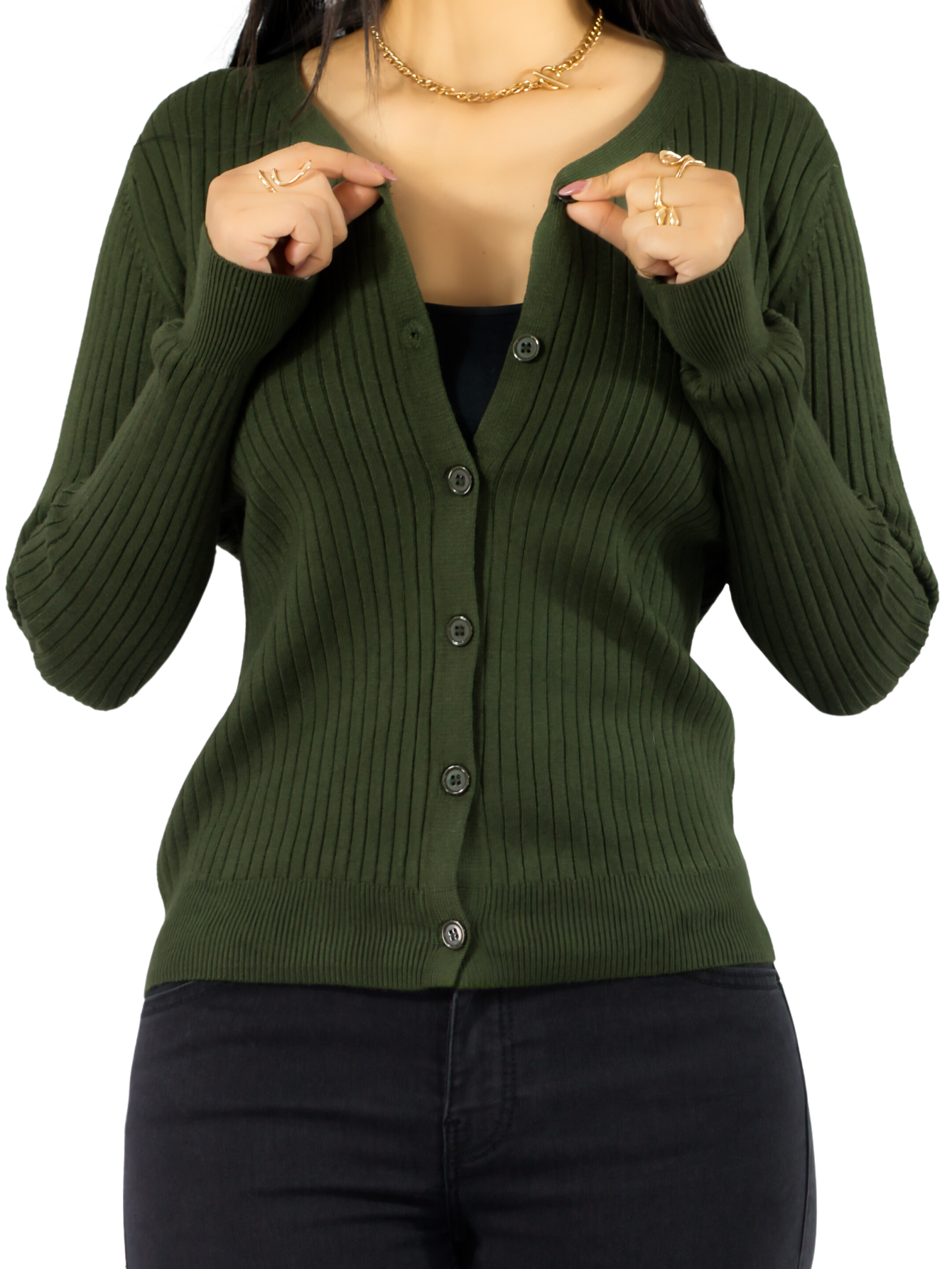 Suéter Para Mujer De Manga Larga Con Botones A Juego Sweater Dama De Punto Abrigo Suéteres Suet-1043 Verde Mil