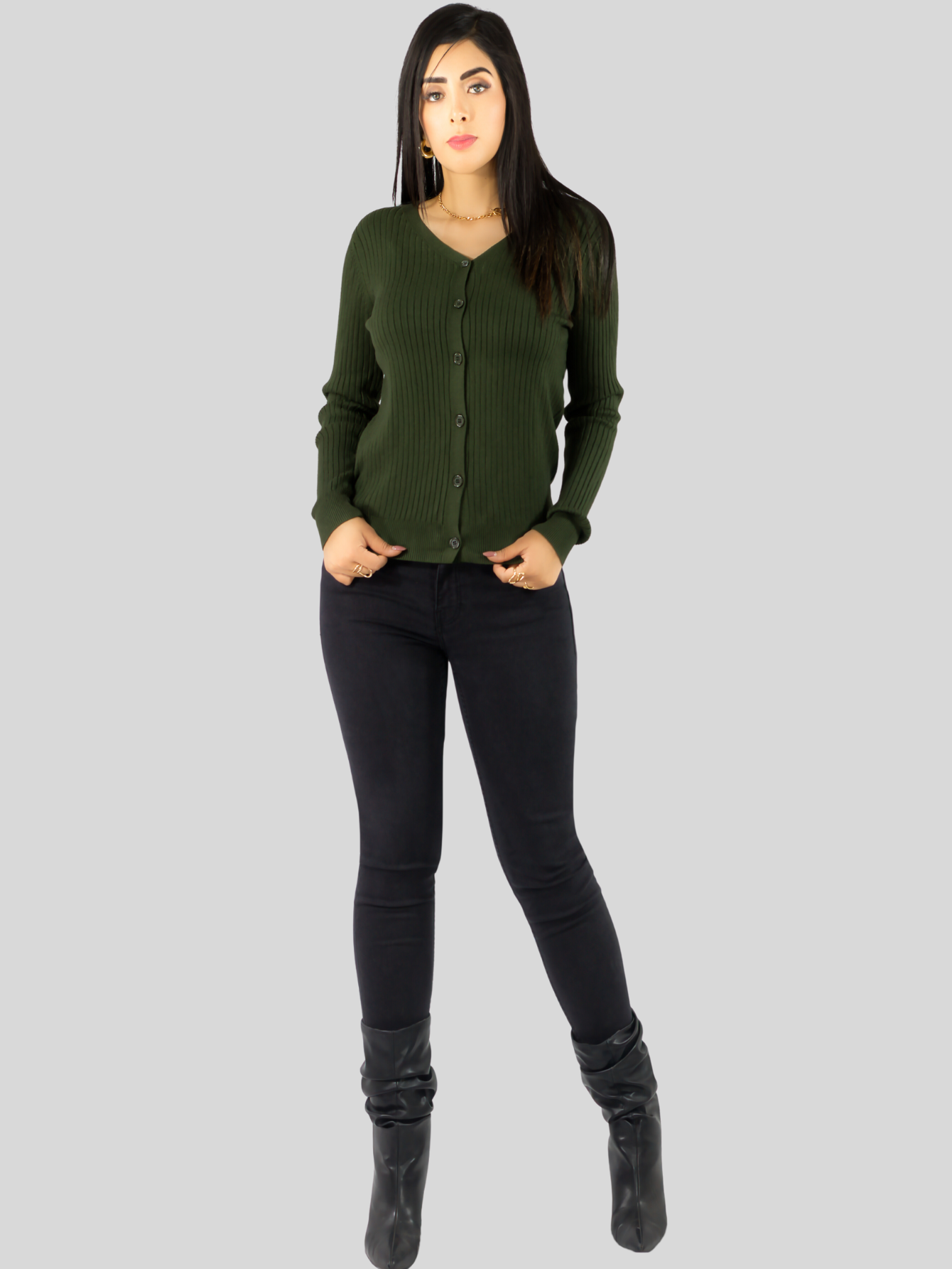 Foto 3 pulgar | Suéter Para Mujer De Manga Larga Con Botones A Juego Sweater Dama De Punto Abrigo Suéteres Suet-1043 Verde Mil