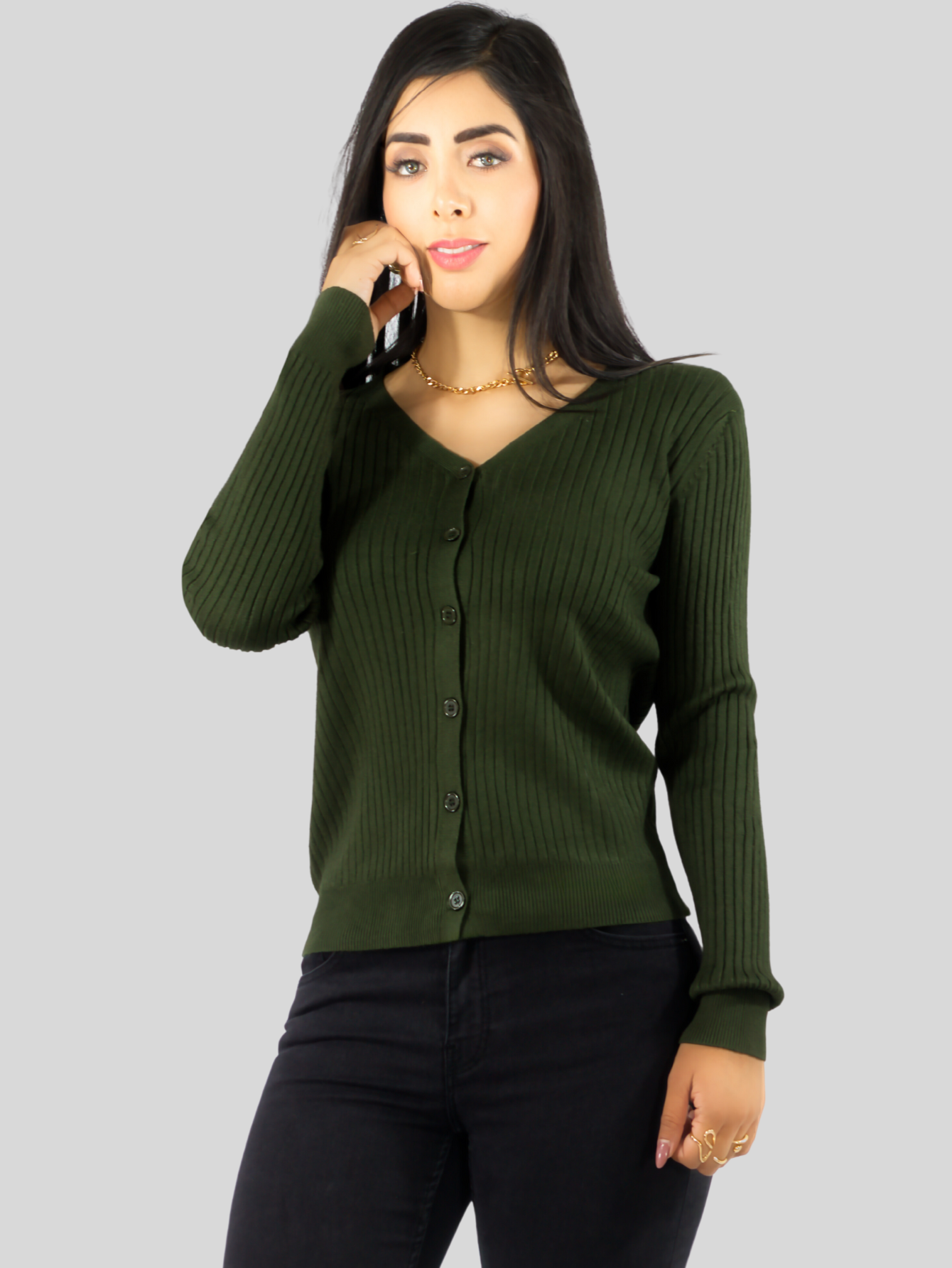 Foto 4 pulgar | Suéter Para Mujer De Manga Larga Con Botones A Juego Sweater Dama De Punto Abrigo Suéteres Suet-1043 Verde Mil