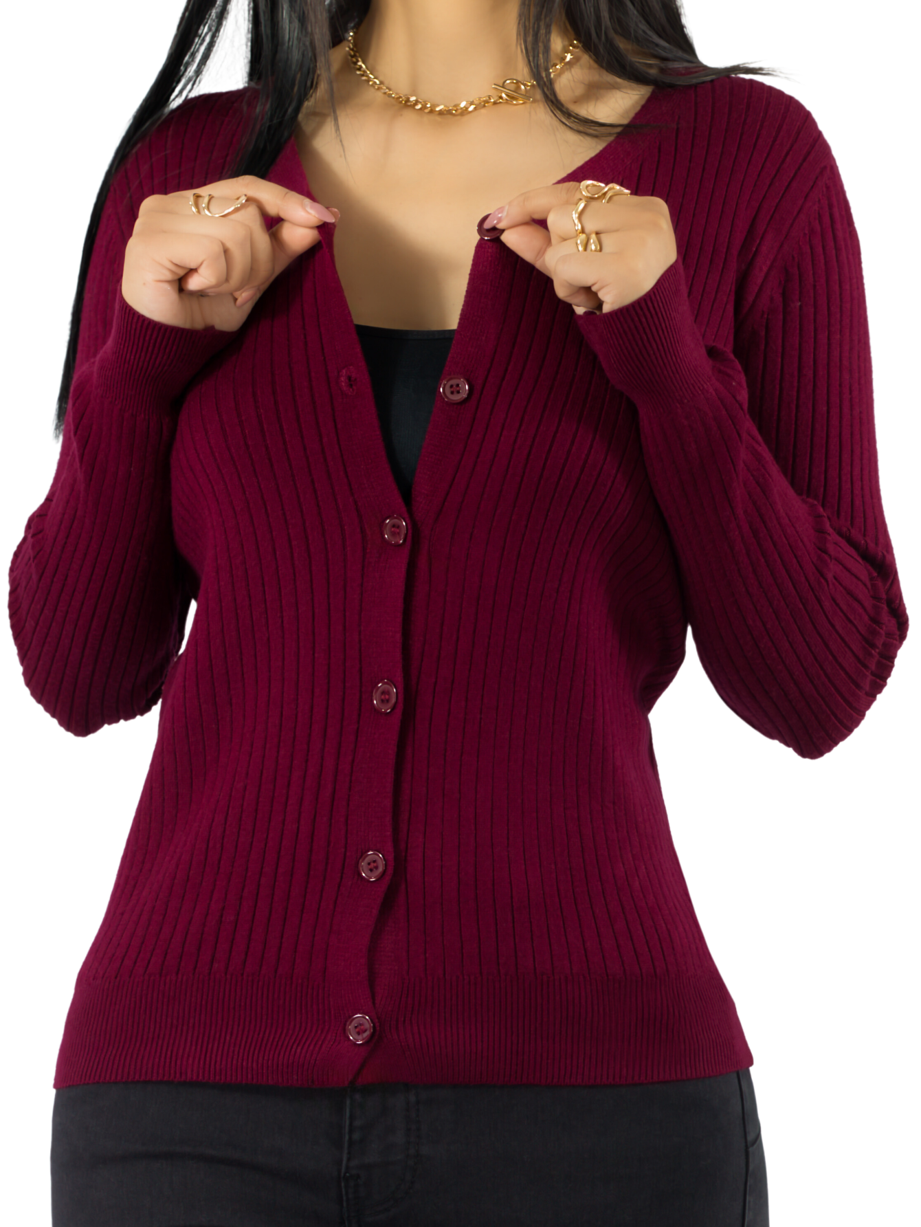 Suéter Para Mujer De Manga Larga Con Botones A Juego Sweater Dama De Punto Abrigo Suéteres Suet-1043 Vino Jersey Ligero