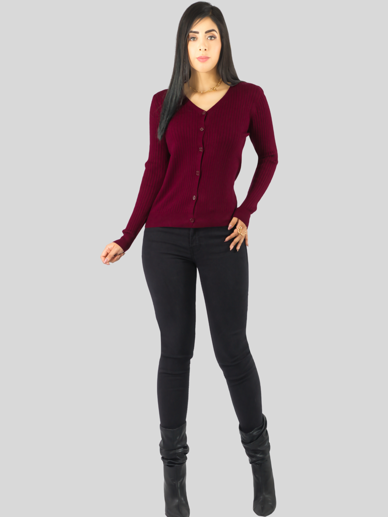 Foto 3 pulgar | Suéter Para Mujer De Manga Larga Con Botones A Juego Sweater Dama De Punto Abrigo Suéteres Suet-1043 Vino Jersey Ligero