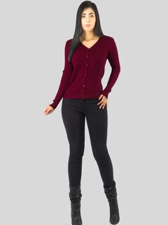 Foto 2 | Suéter Para Mujer De Manga Larga Con Botones A Juego Sweater Dama De Punto Abrigo Suéteres Suet-1043 Vino Jersey Ligero