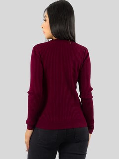 Foto 3 | Suéter Para Mujer De Manga Larga Con Botones A Juego Sweater Dama De Punto Abrigo Suéteres Suet-1043 Vino Jersey Ligero