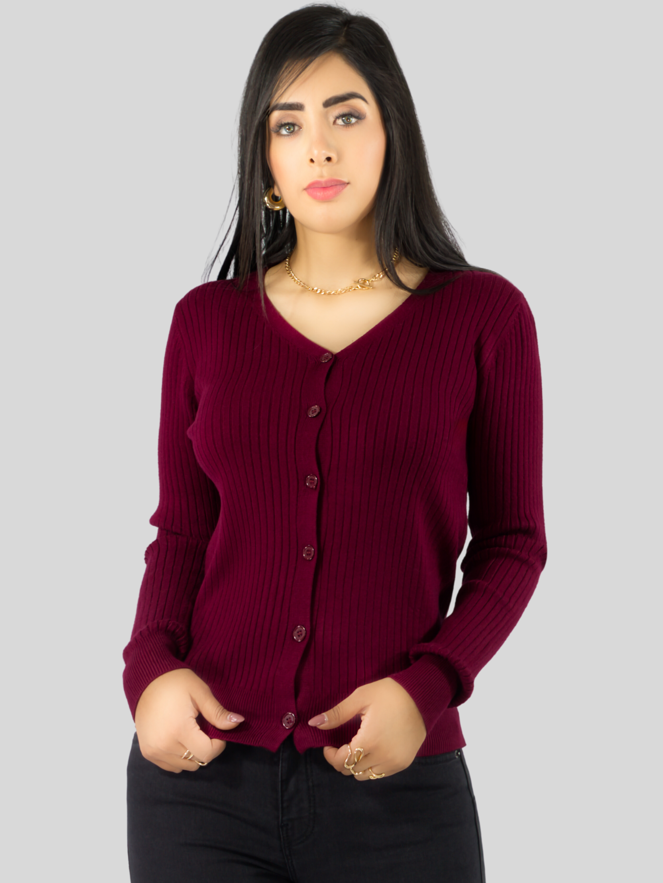 Foto 5 pulgar | Suéter Para Mujer De Manga Larga Con Botones A Juego Sweater Dama De Punto Abrigo Suéteres Suet-1043 Vino Jersey Ligero