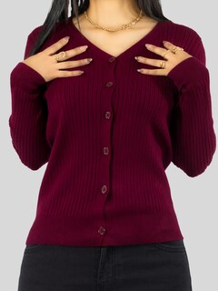 Foto 5 | Suéter Para Mujer De Manga Larga Con Botones A Juego Sweater Dama De Punto Abrigo Suéteres Suet-1043 Vino Jersey Ligero