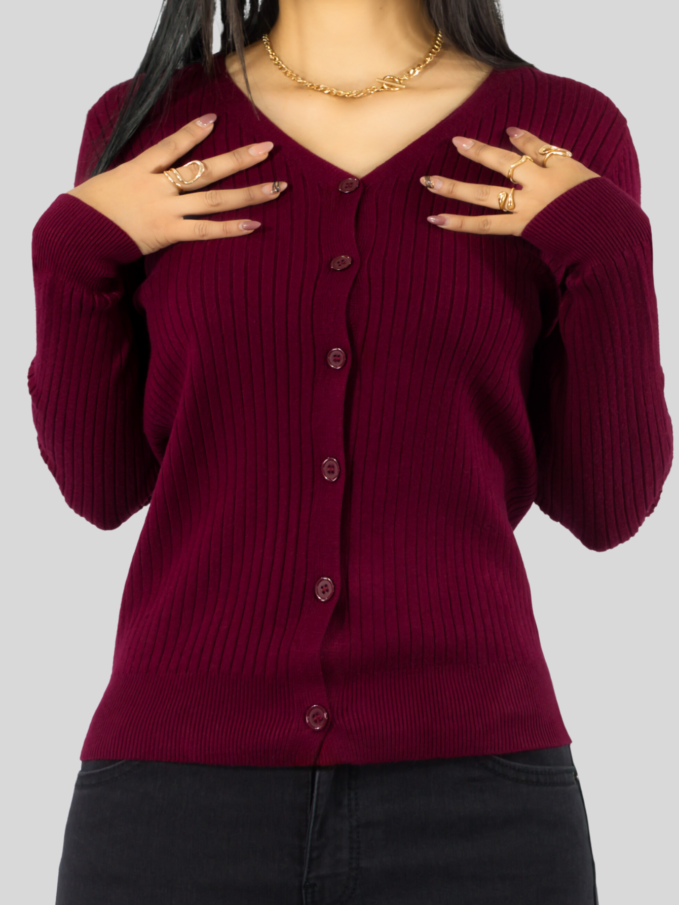 Foto 6 pulgar | Suéter Para Mujer De Manga Larga Con Botones A Juego Sweater Dama De Punto Abrigo Suéteres Suet-1043 Vino Jersey Ligero
