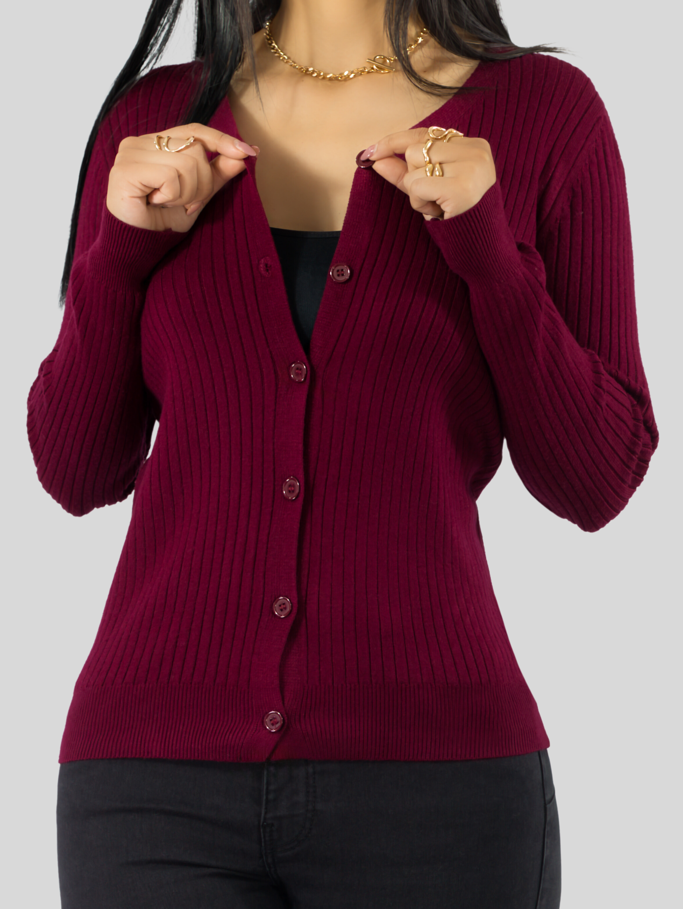 Foto 8 pulgar | Suéter Para Mujer De Manga Larga Con Botones A Juego Sweater Dama De Punto Abrigo Suéteres Suet-1043 Vino Jersey Ligero
