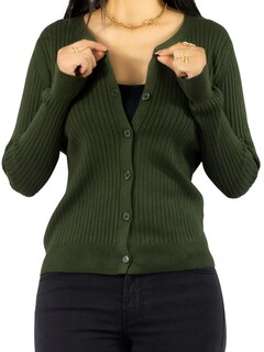 Foto 1 | Suéter Para Mujer De Manga Larga Con Botones A Juego Sweater Dama De Punto Abrigo Suéteres Suet-1043 Verde Mil