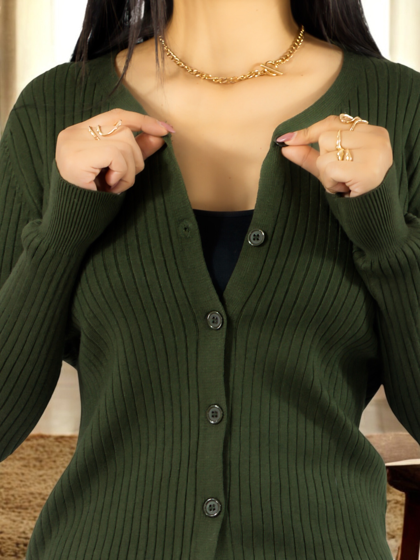 Foto 9 pulgar | Suéter Para Mujer De Manga Larga Con Botones A Juego Sweater Dama De Punto Abrigo Suéteres Suet-1043 Verde Mil