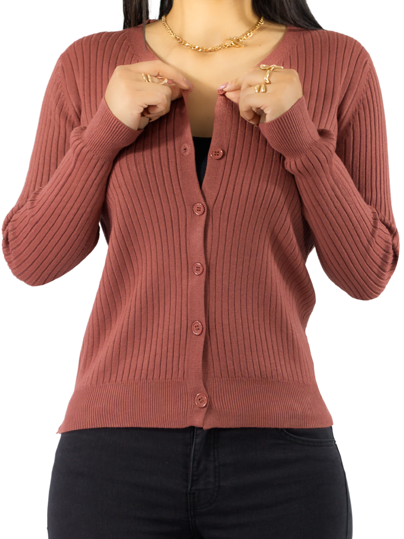 Suéter Para Mujer De Manga Larga Con Botones A Juego Sweater Dama De Punto Abrigo Suéteres Suet-1043 Coral Oscu