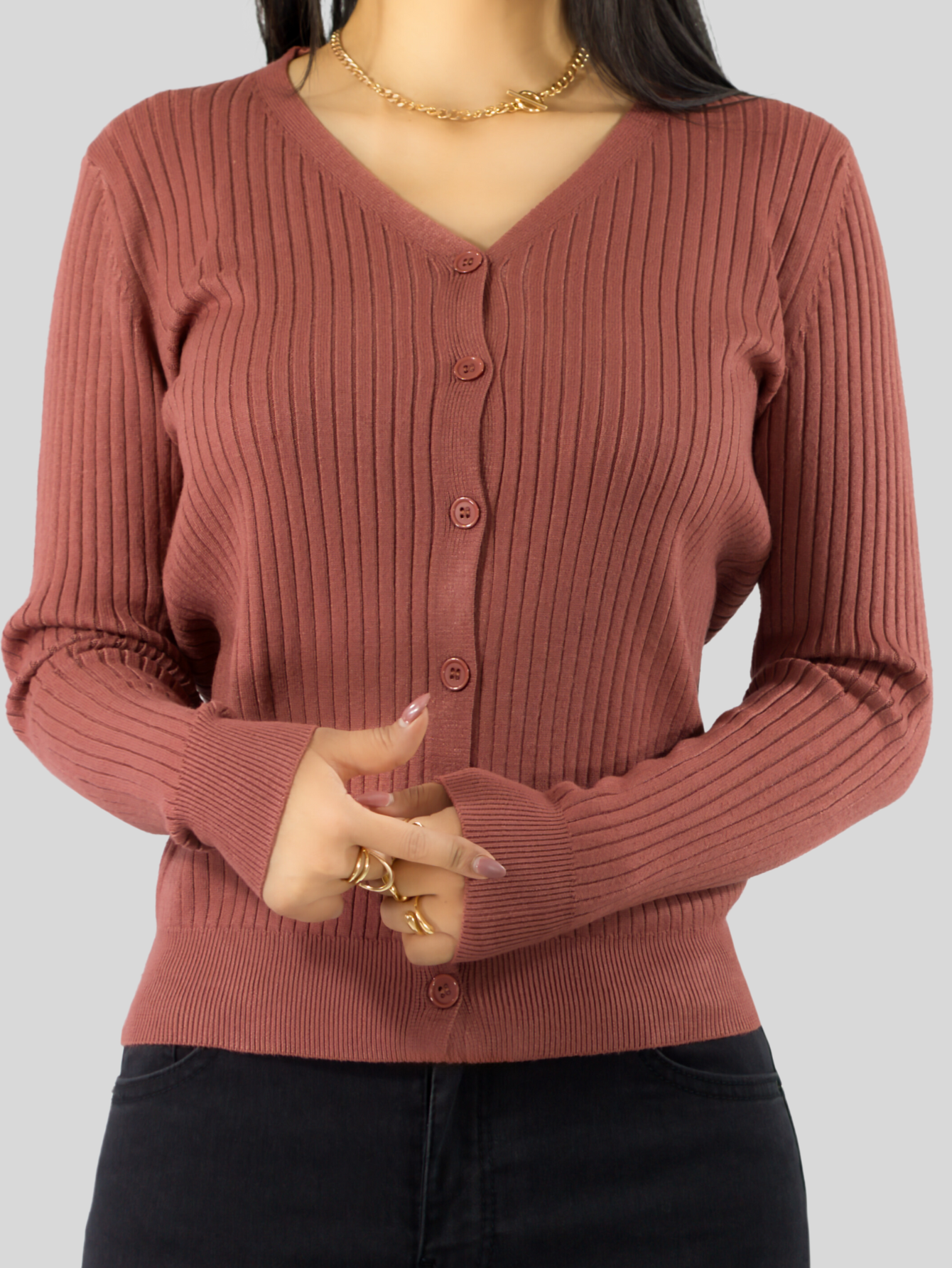 Foto 7 pulgar | Suéter Para Mujer De Manga Larga Con Botones A Juego Sweater Dama De Punto Abrigo Suéteres Suet-1043 Coral Oscu