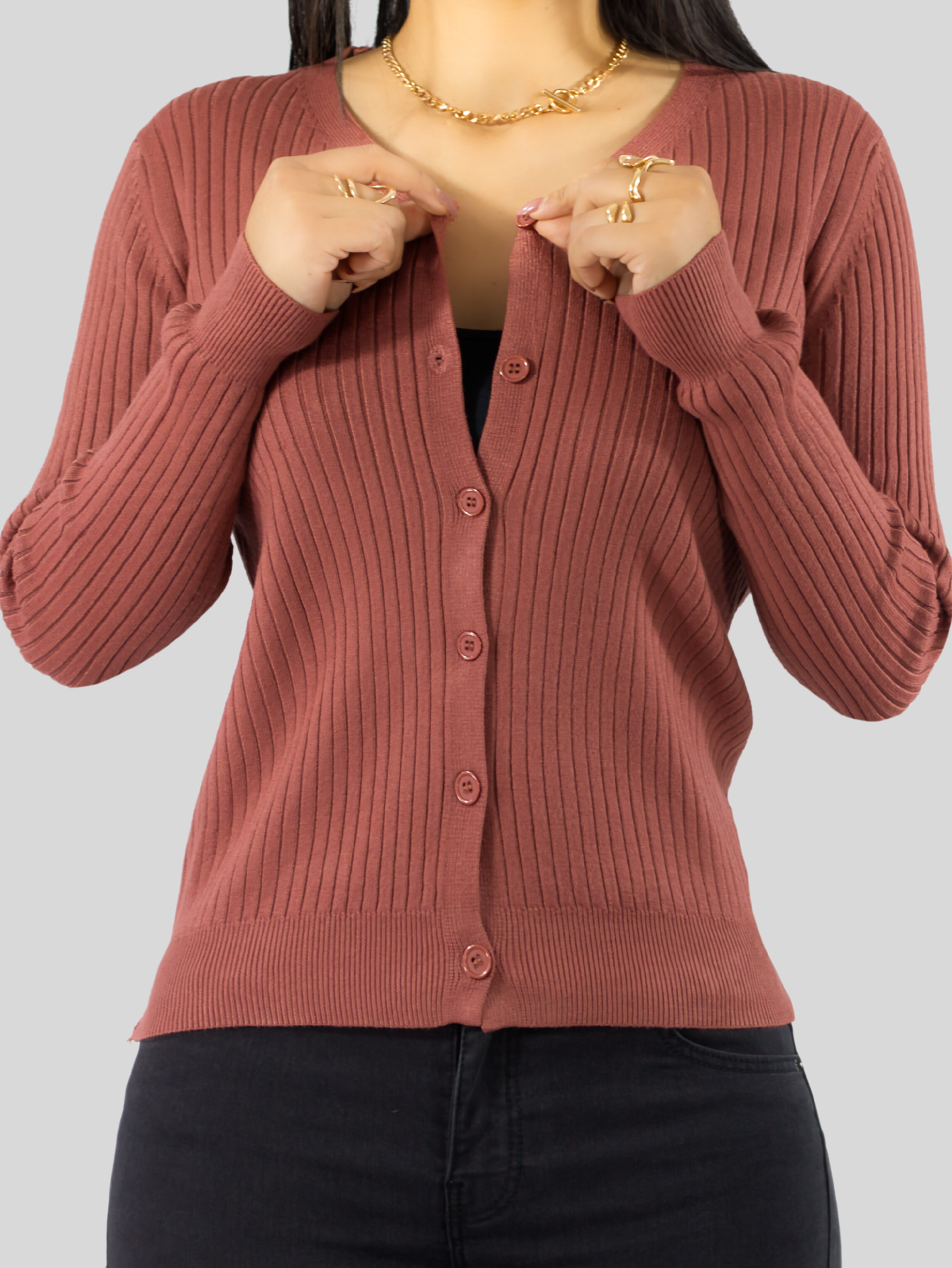 Foto 8 pulgar | Suéter Para Mujer De Manga Larga Con Botones A Juego Sweater Dama De Punto Abrigo Suéteres Suet-1043 Coral Oscu