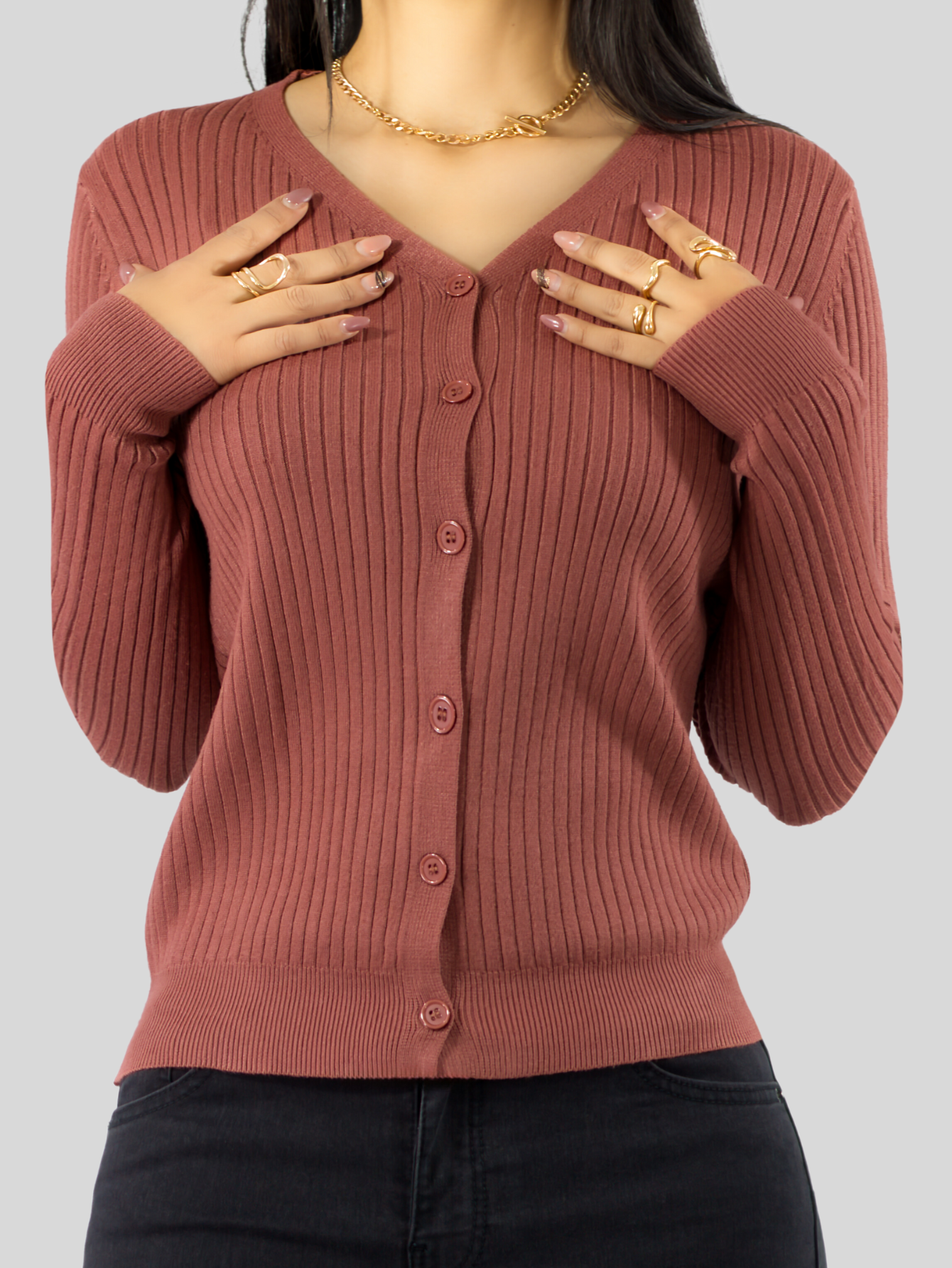Foto 6 pulgar | Suéter Para Mujer De Manga Larga Con Botones A Juego Sweater Dama De Punto Abrigo Suéteres Suet-1043 Coral Oscu