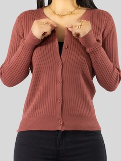 Foto 7 | Suéter Para Mujer De Manga Larga Con Botones A Juego Sweater Dama De Punto Abrigo Suéteres Suet-1043 Coral Oscu