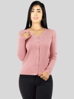 Foto 4 | Suéter Para Mujer De Manga Larga Con Botones A Juego Sweater Dama De Punto Abrigo Suéteres Suet-1043 Rosa Claro J