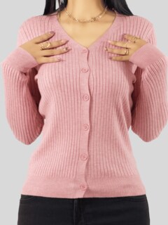Foto 5 | Suéter Para Mujer De Manga Larga Con Botones A Juego Sweater Dama De Punto Abrigo Suéteres Suet-1043 Rosa Claro J