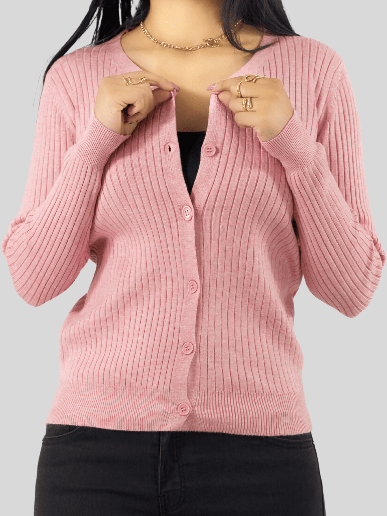 Foto 7 | Suéter Para Mujer De Manga Larga Con Botones A Juego Sweater Dama De Punto Abrigo Suéteres Suet-1043 Rosa Claro J