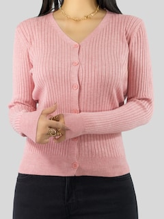Foto 6 | Suéter Para Mujer De Manga Larga Con Botones A Juego Sweater Dama De Punto Abrigo Suéteres Suet-1043 Rosa Claro J