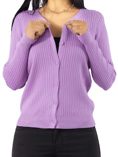 Foto 1 | Suéter Para Mujer De Manga Larga Con Botones A Juego Sweater Dama De Punto Abrigo Suéteres Suet-1043 Lila Jersey Ligero