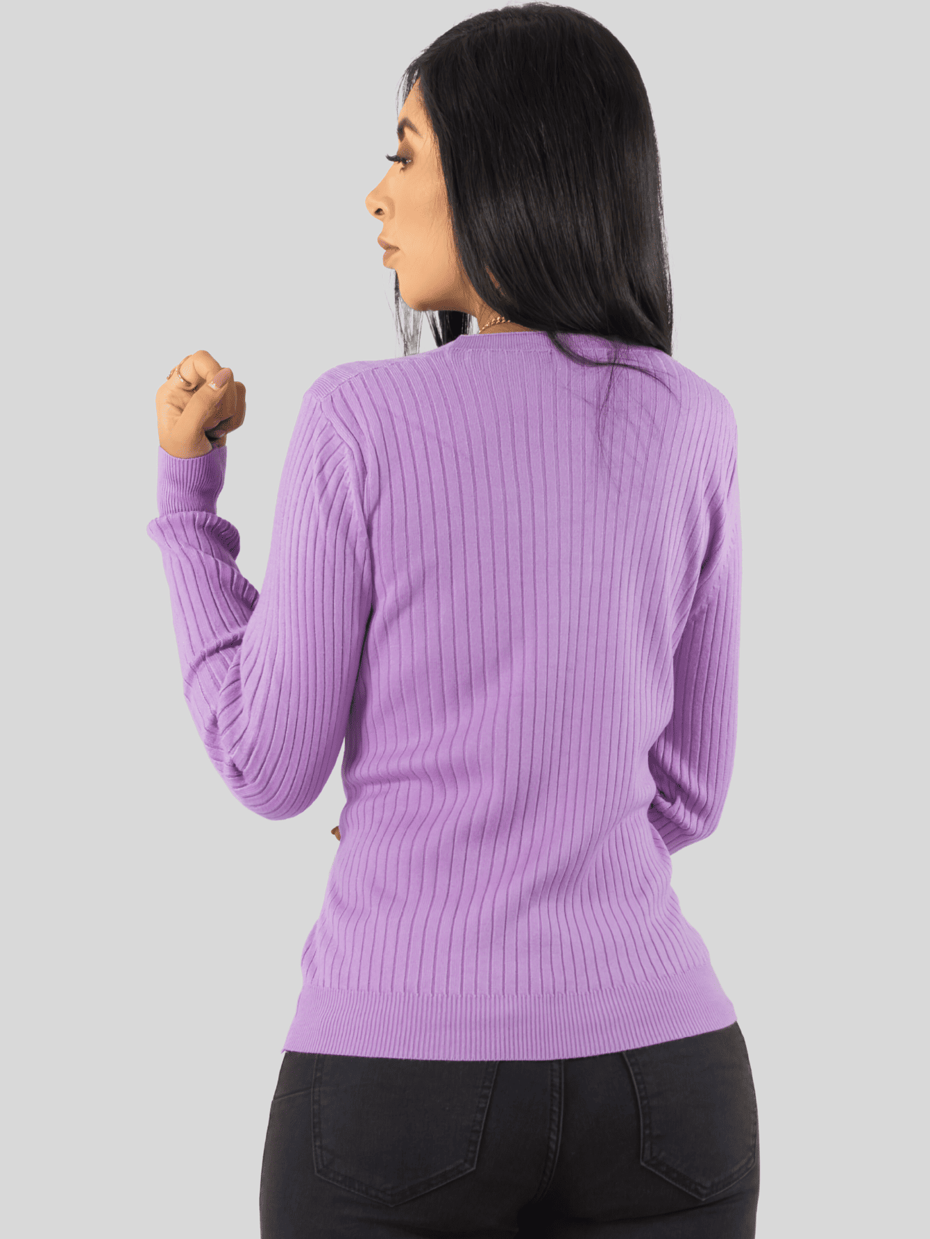 Foto 4 pulgar | Suéter Para Mujer De Manga Larga Con Botones A Juego Sweater Dama De Punto Abrigo Suéteres Suet-1043 Lila Jersey Ligero