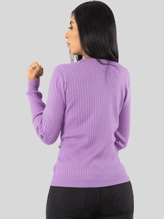 Foto 3 | Suéter Para Mujer De Manga Larga Con Botones A Juego Sweater Dama De Punto Abrigo Suéteres Suet-1043 Lila Jersey Ligero