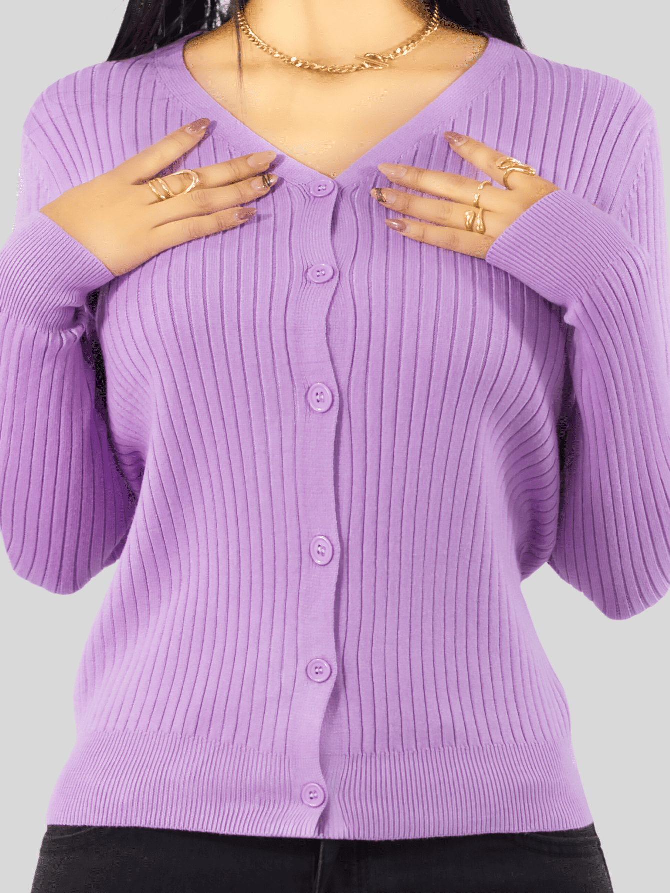 Foto 6 pulgar | Suéter Para Mujer De Manga Larga Con Botones A Juego Sweater Dama De Punto Abrigo Suéteres Suet-1043 Lila Jersey Ligero