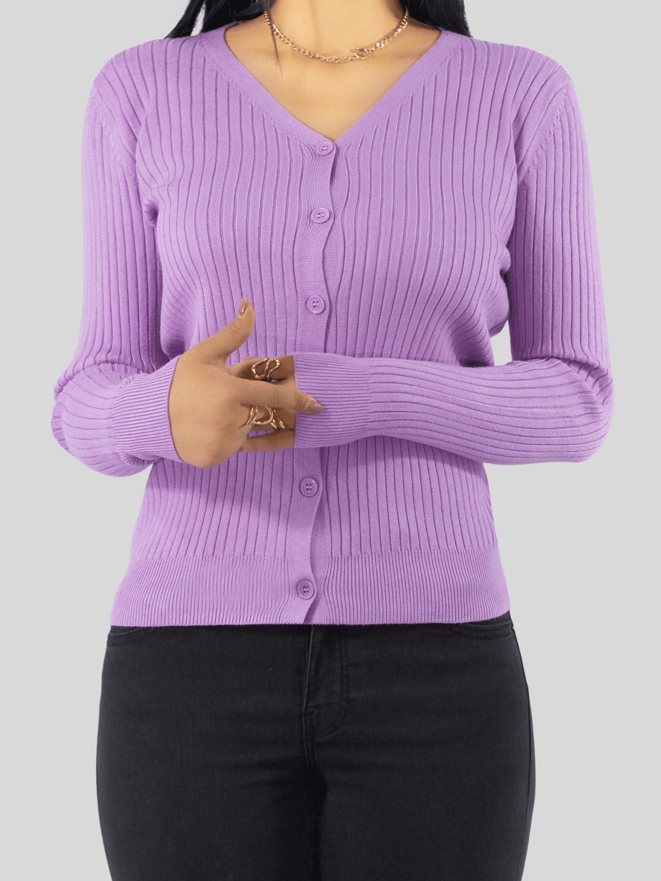 Foto 7 pulgar | Suéter Para Mujer De Manga Larga Con Botones A Juego Sweater Dama De Punto Abrigo Suéteres Suet-1043 Lila Jersey Ligero