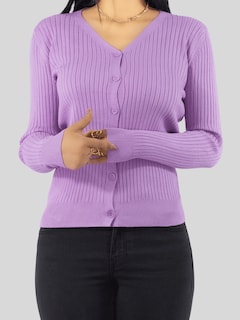 Foto 6 | Suéter Para Mujer De Manga Larga Con Botones A Juego Sweater Dama De Punto Abrigo Suéteres Suet-1043 Lila Jersey Ligero