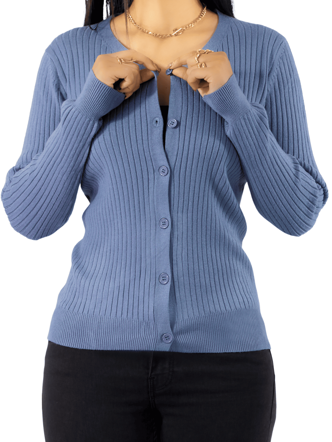 Suéter Para Mujer De Manga Larga Con Botones A Juego Sweater Dama De Punto Abrigo Suéteres Suet-1043 Gris Claro J