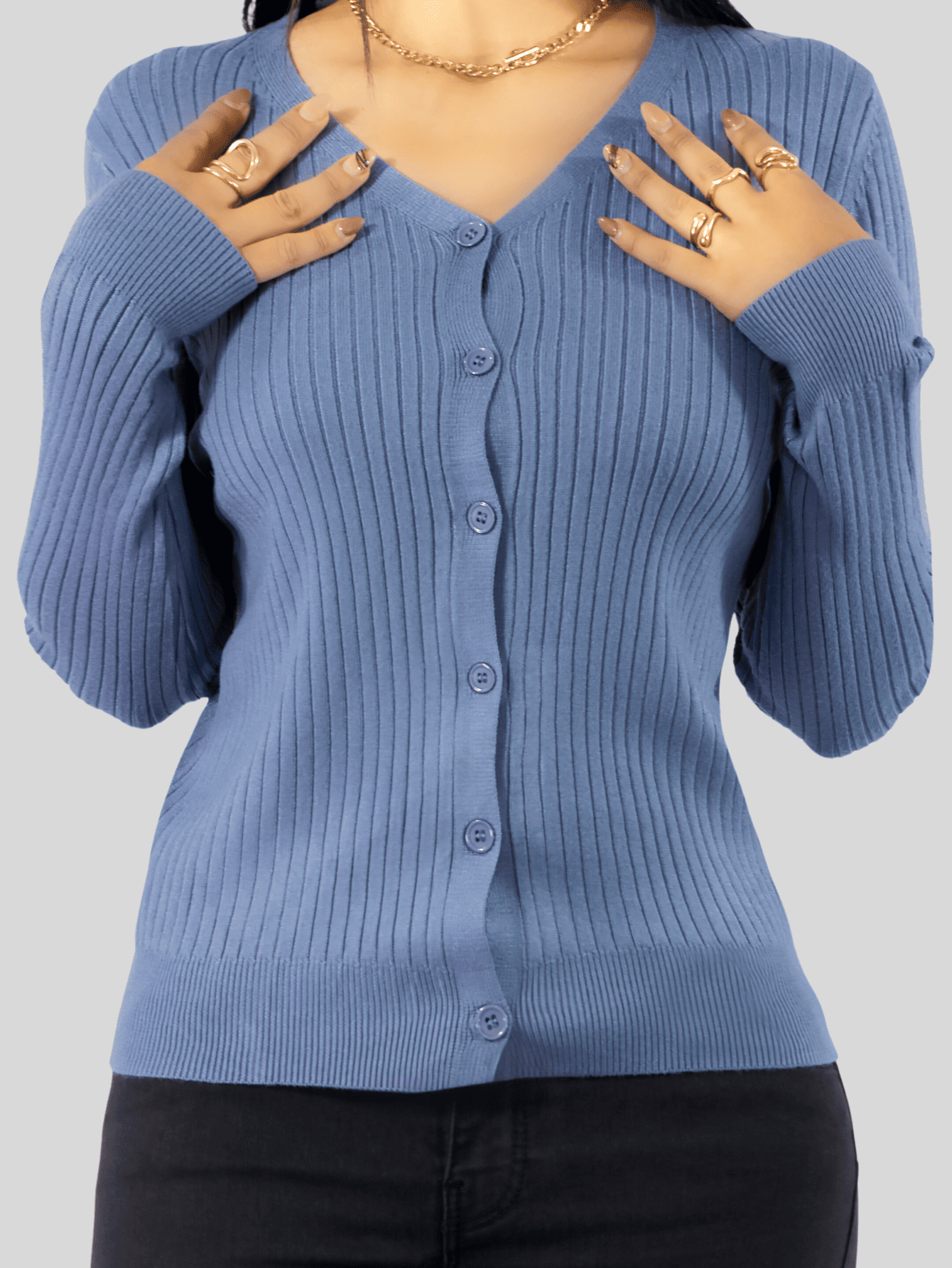 Foto 6 pulgar | Suéter Para Mujer De Manga Larga Con Botones A Juego Sweater Dama De Punto Abrigo Suéteres Suet-1043 Gris Claro J