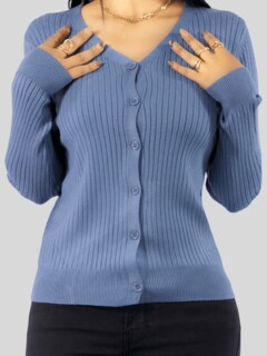 Foto 5 | Suéter Para Mujer De Manga Larga Con Botones A Juego Sweater Dama De Punto Abrigo Suéteres Suet-1043 Gris Claro J